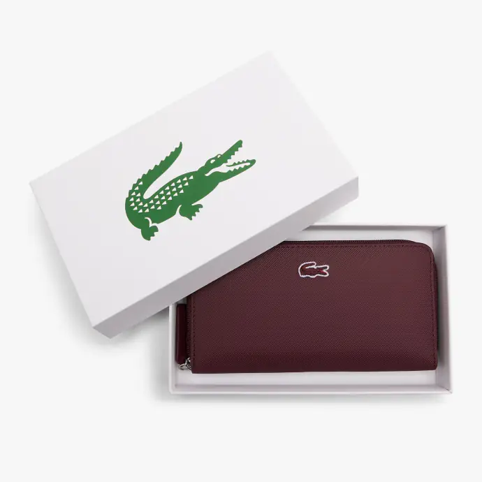 Portefeuille zippé L.12.12 Concept petit piqué uni 12 cartes